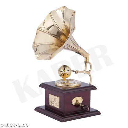 Vintage Wooden Brass Gramophone Showpiece