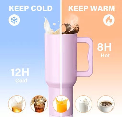 Premium 1200ml Stainless Steel Insulated Tumbler with Straw & Spill-Proof Lid  | Trendy Travel Mug