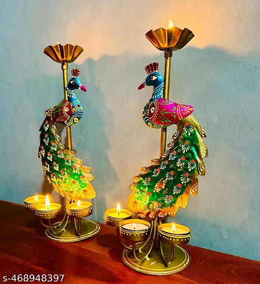 Metal Decorative Peacock Pair Figurines – Elegant Home Décor Accent