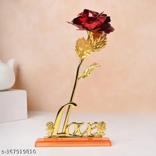 Artificial 24K Gold Plated Rose with Love Stand