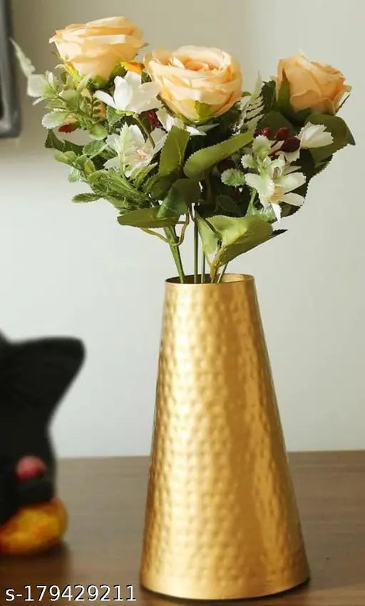 Hammered Gold Metal Flower Vase