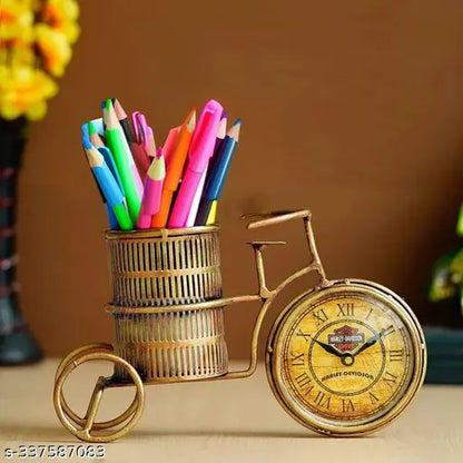 Vintage Metal Pen Stand with Clock